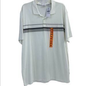 Calvin Klein Men's Striped Liquid Touch Short Sleeve Polo Shirt White & Gray XXL